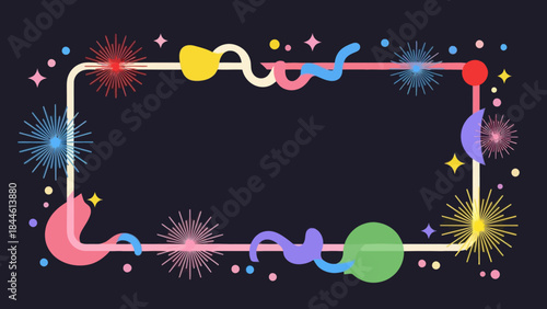 Vibrant Festive Fireworks and Banners Fill Celebration Frame