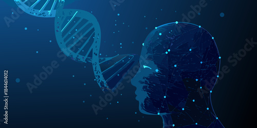 The intersection of human consciousness and genetic code visualized in a futuristic design