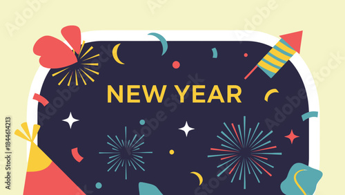 Celebratory New Year Illustration with Fireworks and Festive Elements