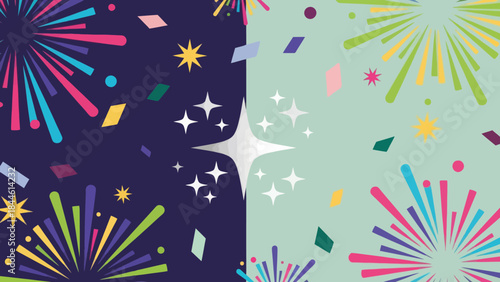 Festive celebration with colorful fireworks and sparkling confetti