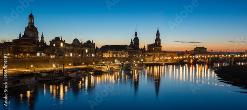 Fotografi Dresden city skyline at Elbe river and Augustus Bridge at sunset , Dresden, Saxony, Germany