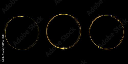 Gold round frame. Gold ring design with sparkling star decoration.