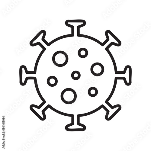 A simple black and white line drawing depicts a virus structure with prominent spikes representing infectious diseases