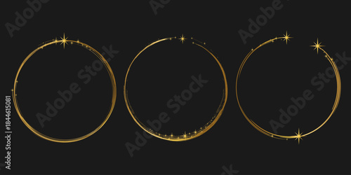 Gold round frame. Gold ring design with sparkling star decoration.
