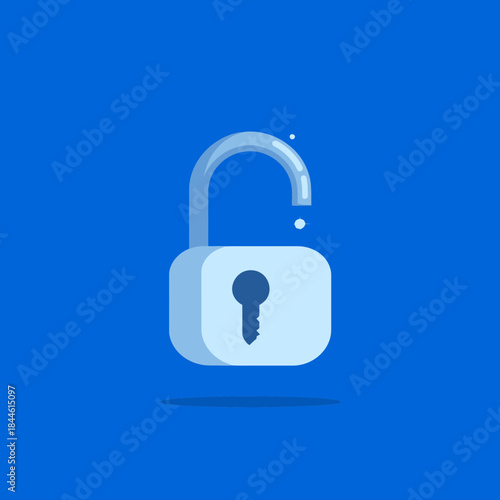 An unlocked padlock icon against a vibrant blue background