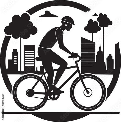 Cyclist commuting on an eco-bike through a modern