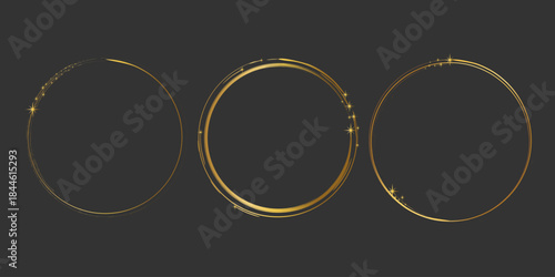 Gold round frame. Gold ring design with sparkling star decoration.