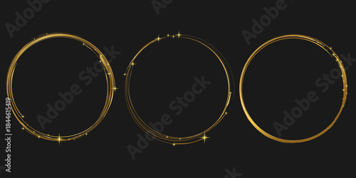 Gold round frame. Gold ring design with sparkling star decoration.