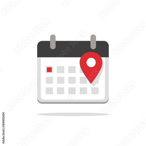 Calendar icon with red location pin marking an event