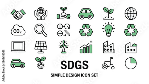 Sustainable development goals icons green and black sustainability environment