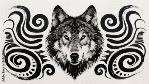 A fierce gray wolf head vector and tribal tattoo design captures the wild nature of this canine predator, featuring the intense face and eyes of the majestic mammal in a powerful portrait