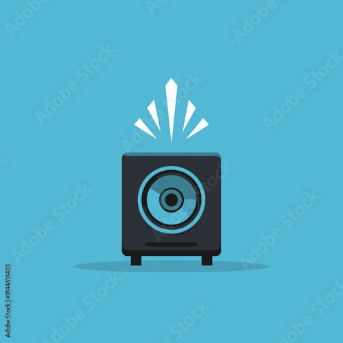 Flat illustration of a speaker with sound waves emanating