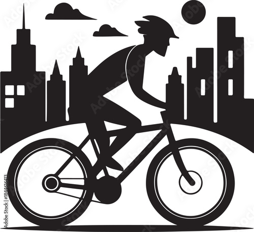 Cyclist commuting on an eco-bike through a modern