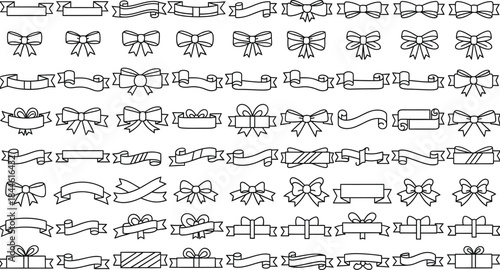 Collection of various black and white outline ribbon banners and decorative bows perfect for awards and celebration design elements