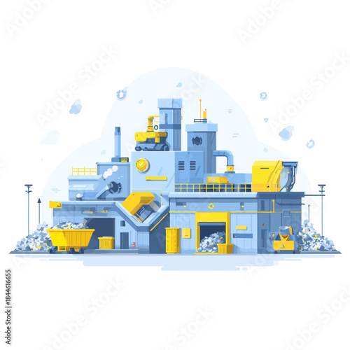Industrial Waste Recycling Factory in a Modern Flat Vector Design