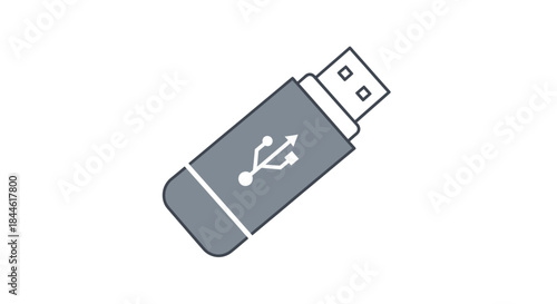 A simple flat design illustration of a dark gray usb flash drive