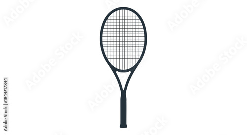A simple illustration of a dark blue tennis racket on a white background