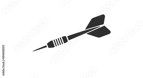 A simple black silhouette of a dart angled diagonally against a white background