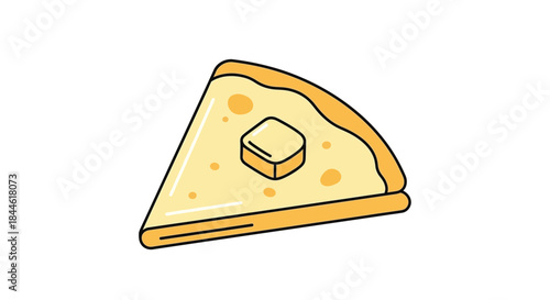 A single slice of cheese pizza with a square topping simple illustration