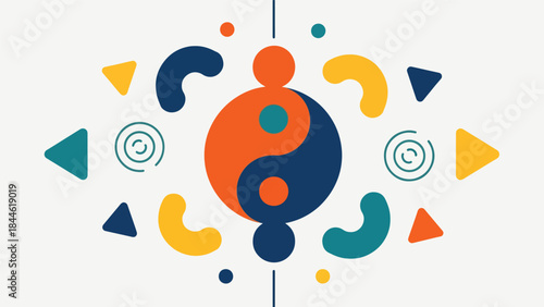 Yin yang balance concept inspired by Taoist philosophy, modern flat vector illustration with symbolic harmony, ideal for education, spirituality, and wellness design