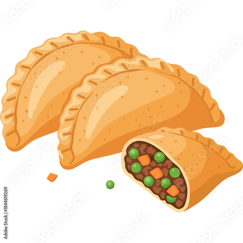 Sliced Filipino Empanada Vector Icon Showing Meat and Vegetable Filling