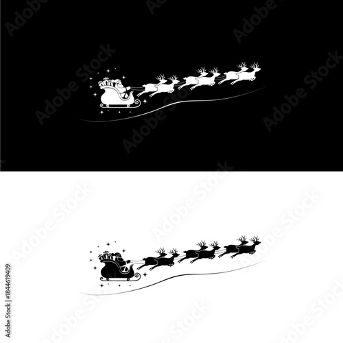 black and white Santa Claus sleigh icon in the background