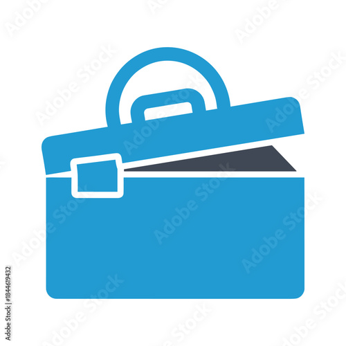 Blue briefcase icon with open lid
