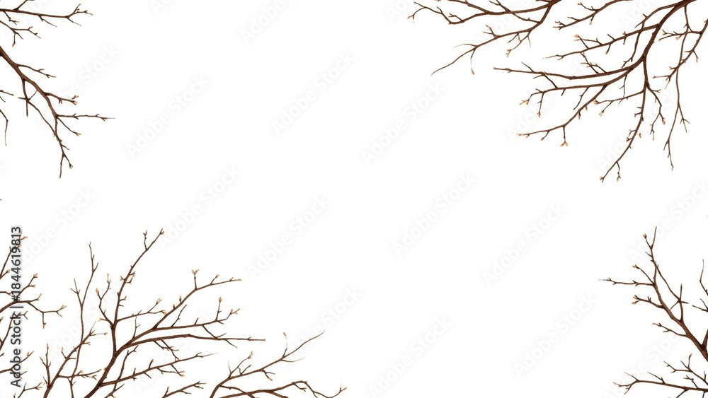 Obraz premium Bare tree branches on white background, nature frame border design element
