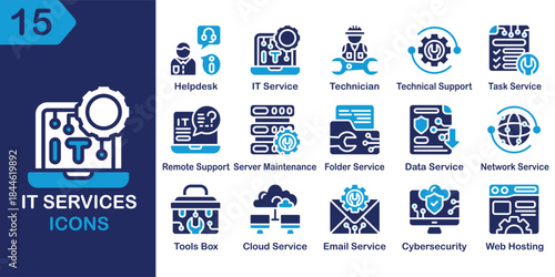 IT Services solid icons collection. Containing tech, server, management, database, call and more. Solid vector icons collection. Vector Illustration.