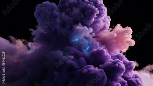 Vibrant Swirling Smoke Cloud With Purple Blue and Pink Hues Against Black Background Detailed Abstract Texture and Wispy Edges Illuminated by Soft Light