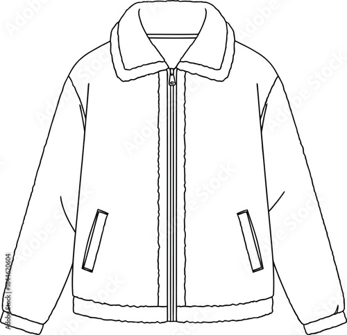 White sherpa jacket with zipper and pockets isolated on a white background