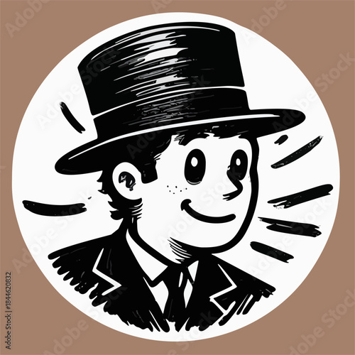 Cute simple cartooned illustration, wedding sticker: groom avatar in suit