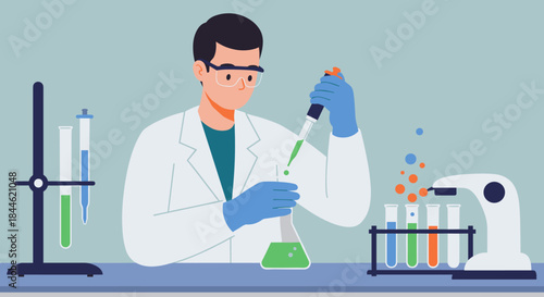 Scientist conducting chemistry experiment in modern laboratory setting