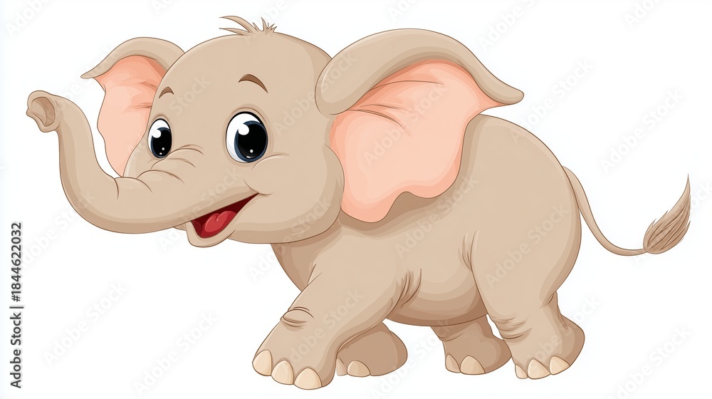 Naklejka premium A charming and playful cartoon illustration of a happy baby elephant. 
