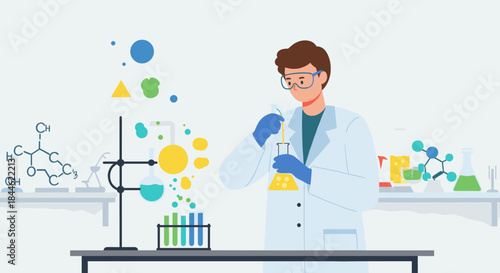 Scientist conducting chemistry experiment in modern laboratory setting