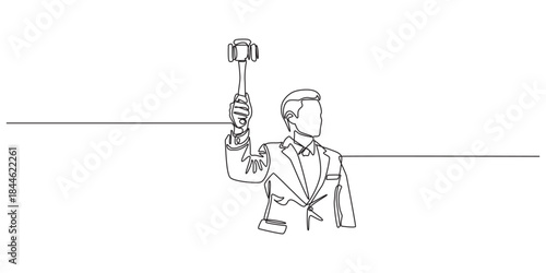 Professional lawyer with gavel in one line drawing. Law and justice concept. Minimalist vector art, Professional lawyer with gavel in one line drawing. Law and justice concept. Minimalist vector art.