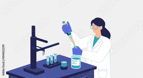 Scientist conducting laboratory experiment with pipette in modern lab setting