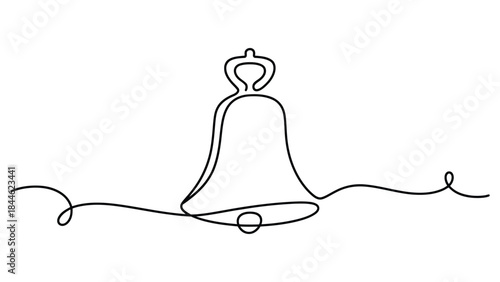 Minimal continuous line bell illustration symbolizing alert, notification and ringing concept, simple modern outline design for communication use