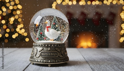 Festive Snow Globe with a Charming Duck in a Cozy Christmas Scene