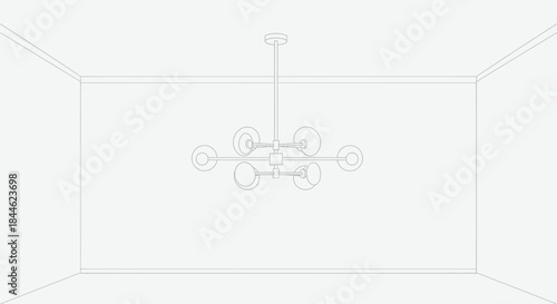 Modern chandelier with spherical shades hanging in a minimalist white room space