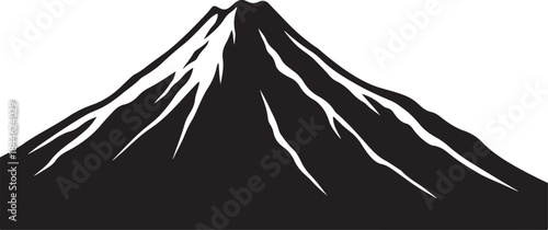 A bold and dramatic collection of volcano silhouettes featuring erupting peaks, lava flows, smoke plumes, and mountain outlines