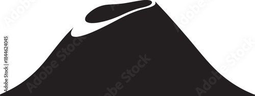 A bold and dramatic collection of volcano silhouettes featuring erupting peaks, lava flows, smoke plumes, and mountain outlines