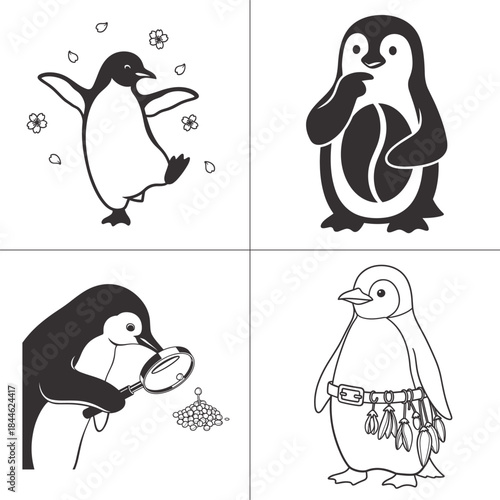 cute penguin detective and coffee bean mascot cartoon set t shirt design
