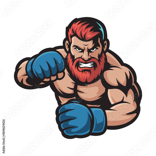 Mixed martial arts fighter mascot. Vector illustration on white