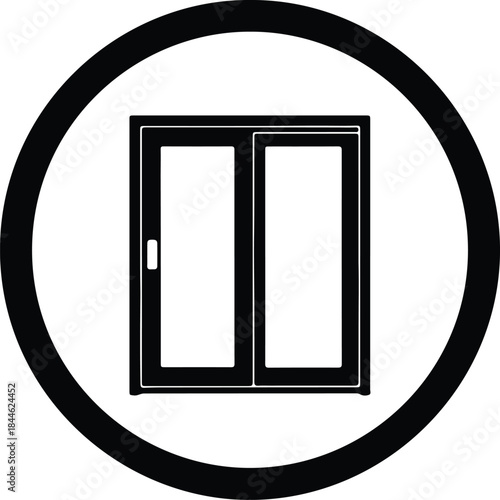 Vector black sliding window or patio door icon for residential construction and building symbol silhouette Illustration