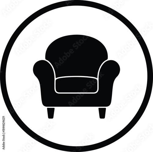 Vector Comfortable classic armchair furniture icon in a thick circle outline silhouette Illustration