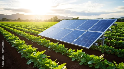 solar panels installed on farm field for renewable energy generation