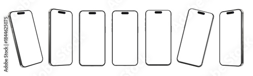 Smartphone mockup from different angles, mobile phone layout template set