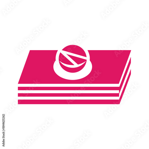 Stack of papers with a logo on top