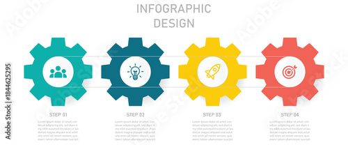 Gears infographics. Business infographic template with 5 options gear shape. Abstract elements diagram or processes and business flat icon, Vector business template for presentation. Vector 